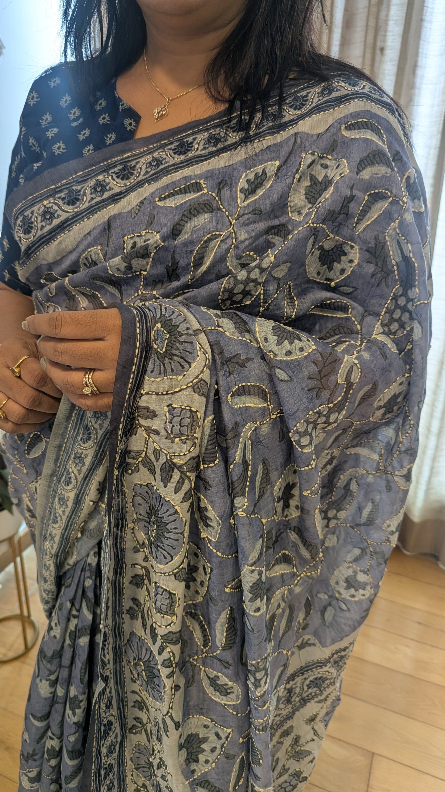 Soft Cotton Handmade Kantha Work Saree