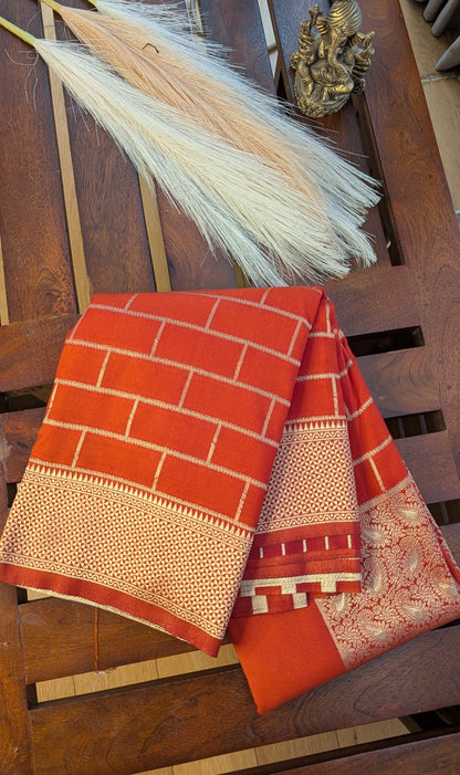Rust Orange Checks Crepe Silk