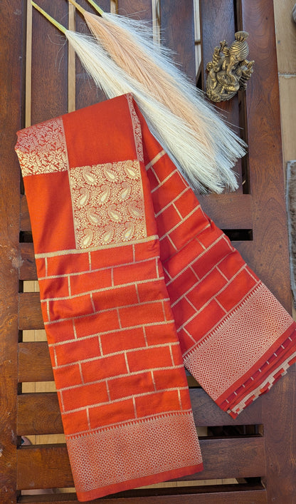 Rust Orange Checks Crepe Silk