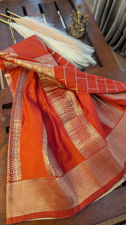 Rust Orange Checks Crepe Silk