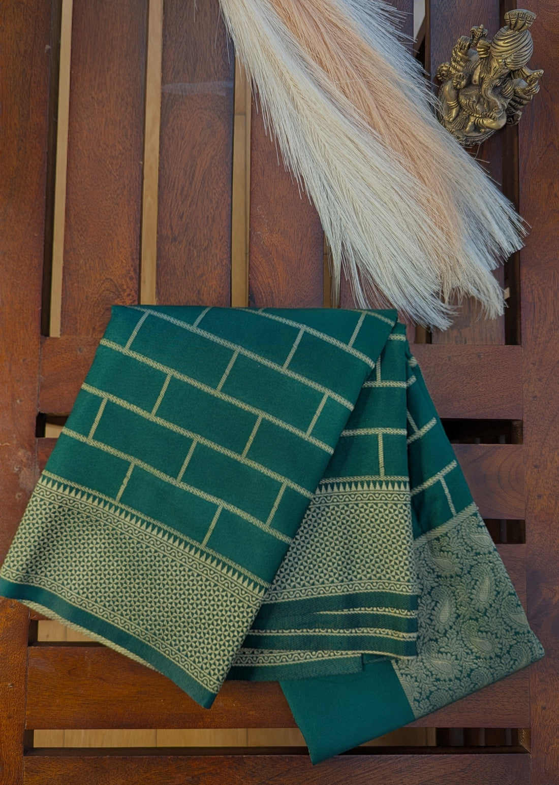 Bottle Green Checks Crepe Silk