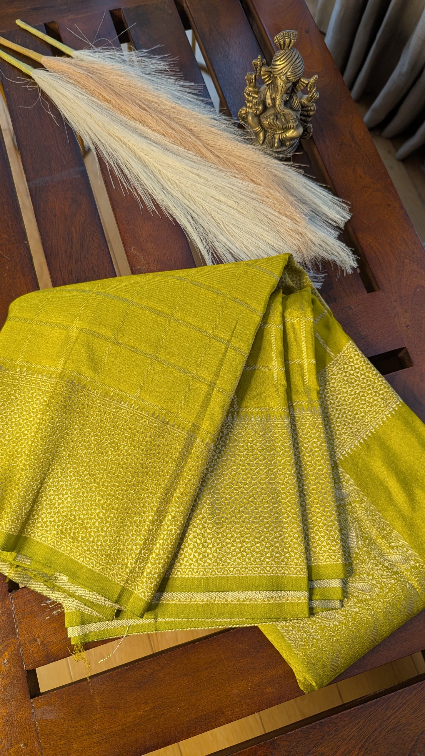 Light Green Checks Crepe Silk