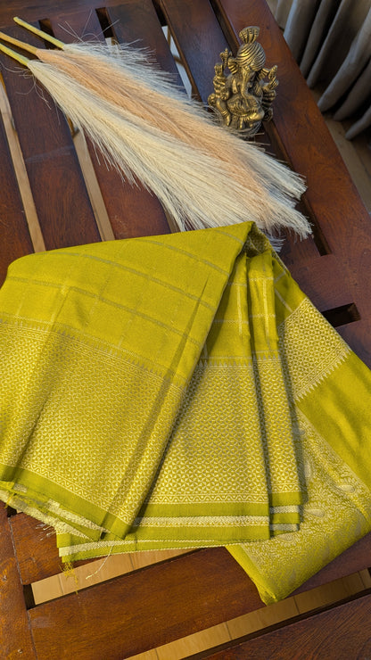Light Green Checks Crepe Silk