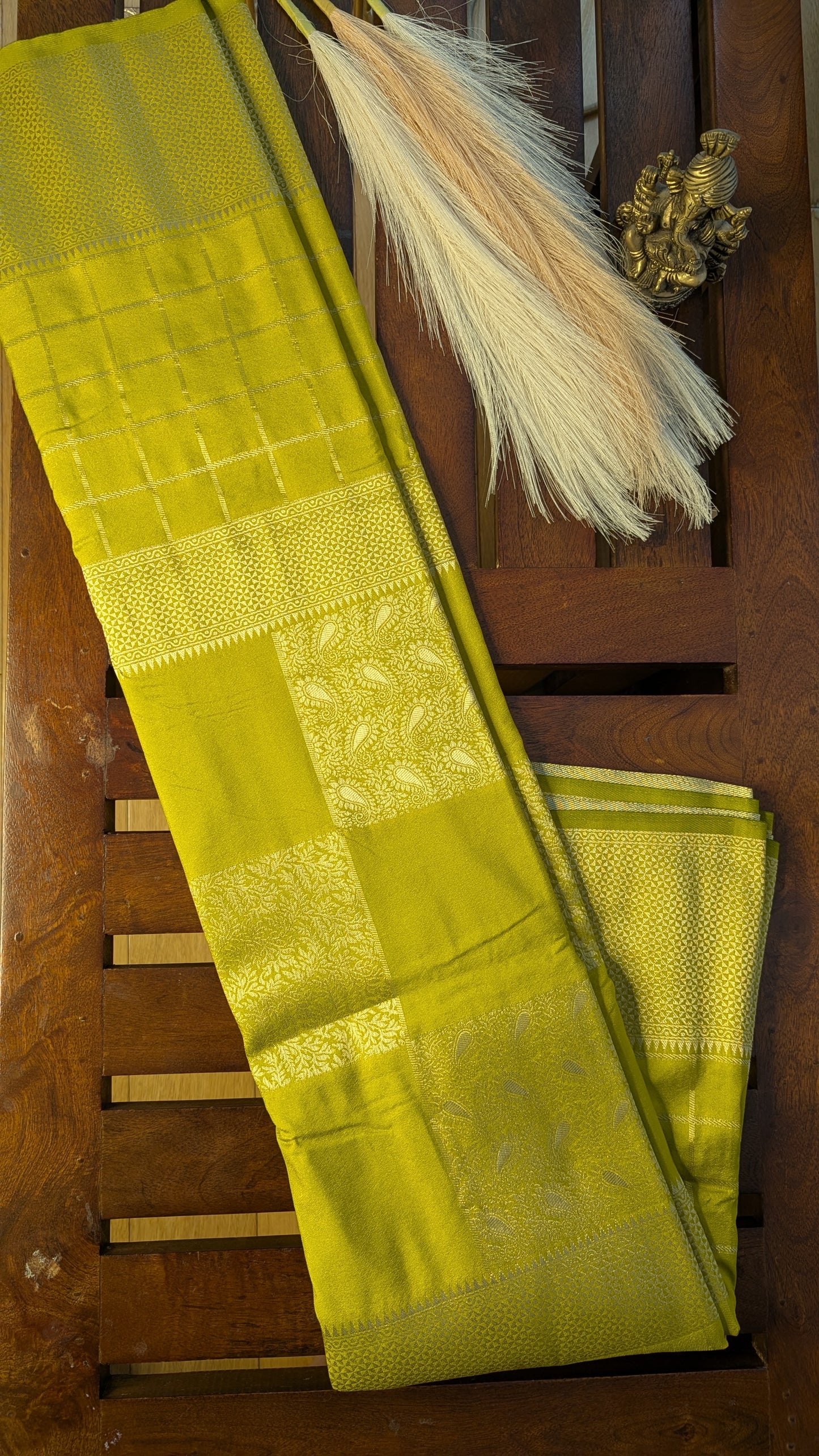 Light Green Checks Crepe Silk