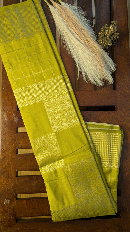 Light Green Checks Crepe Silk