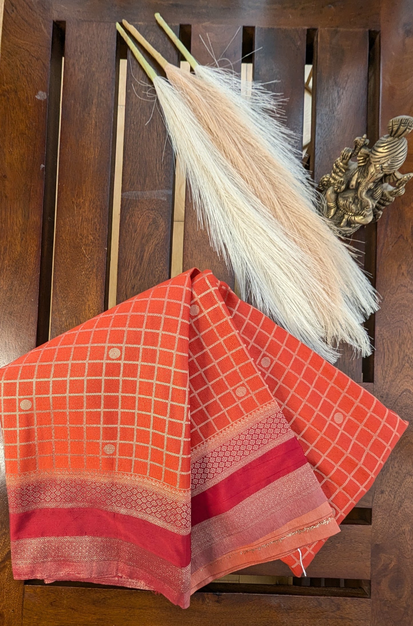 Orange and Magenta Semi Mysore Silk Saree