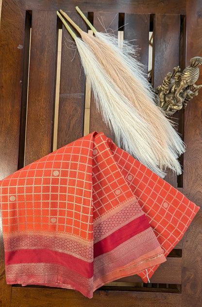 Orange and Magenta Semi Mysore Silk Saree