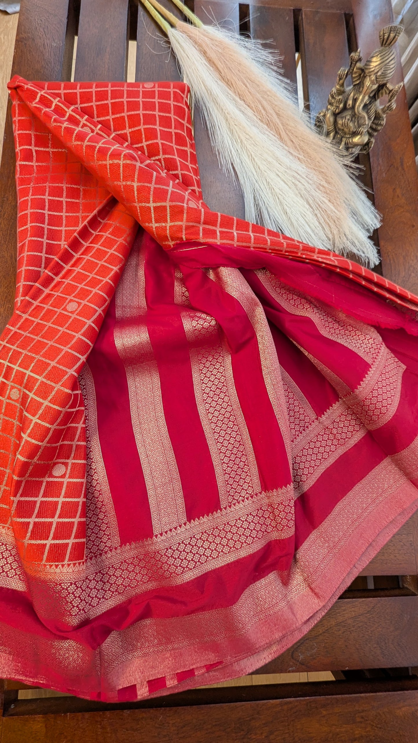 Orange and Magenta Semi Mysore Silk Saree