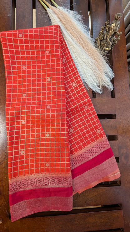 Orange and Magenta Semi Mysore Silk Saree