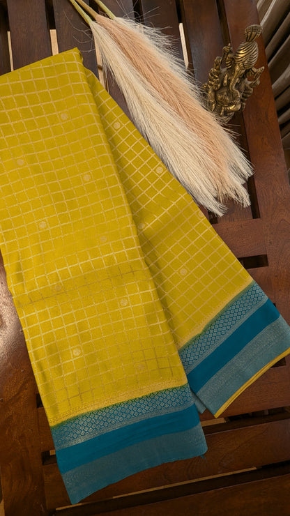 Mustard and Teal Blue Semi Mysore Silk Saree