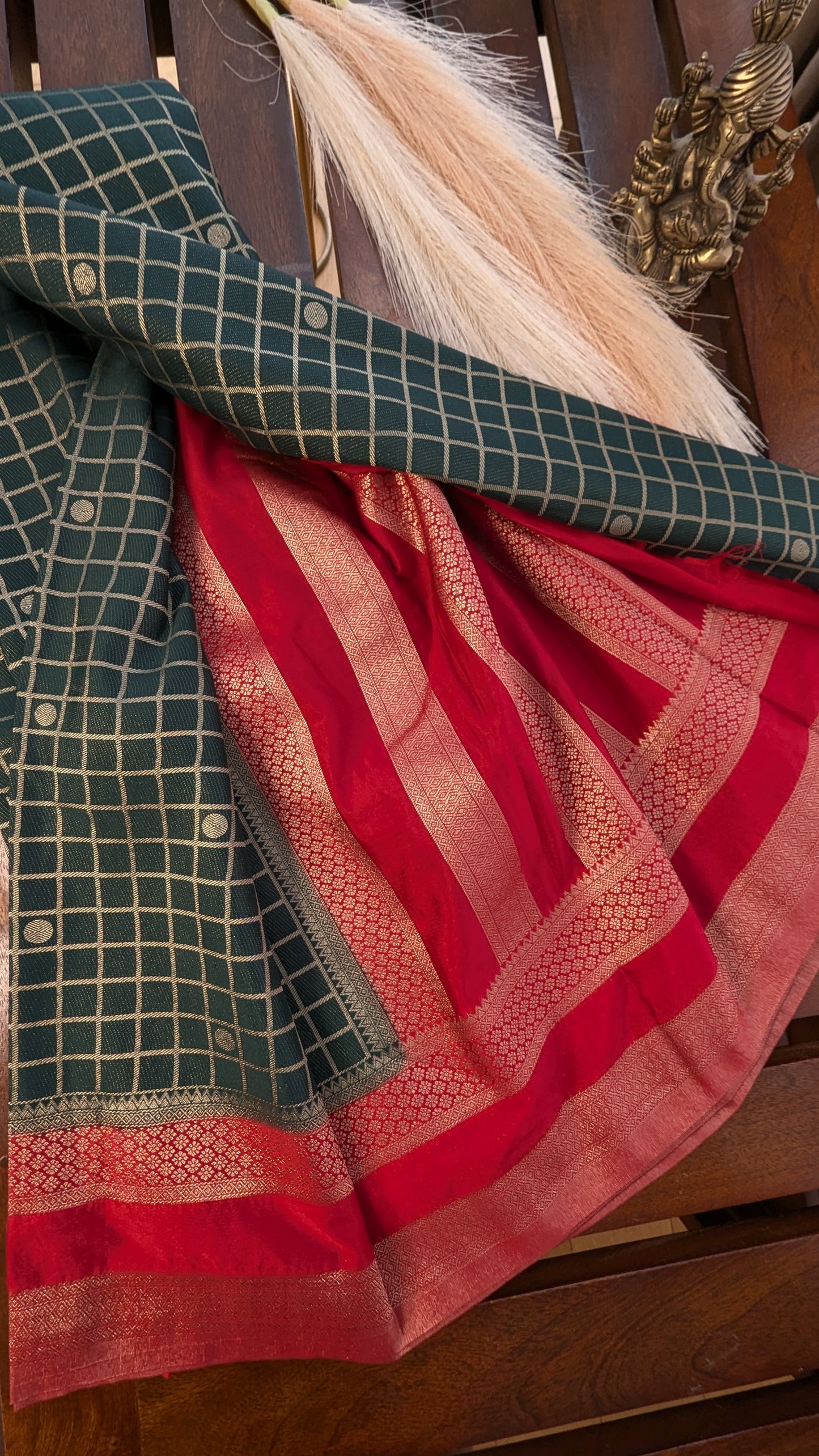 Bottle Green and Red Semi Mysore Silk Saree