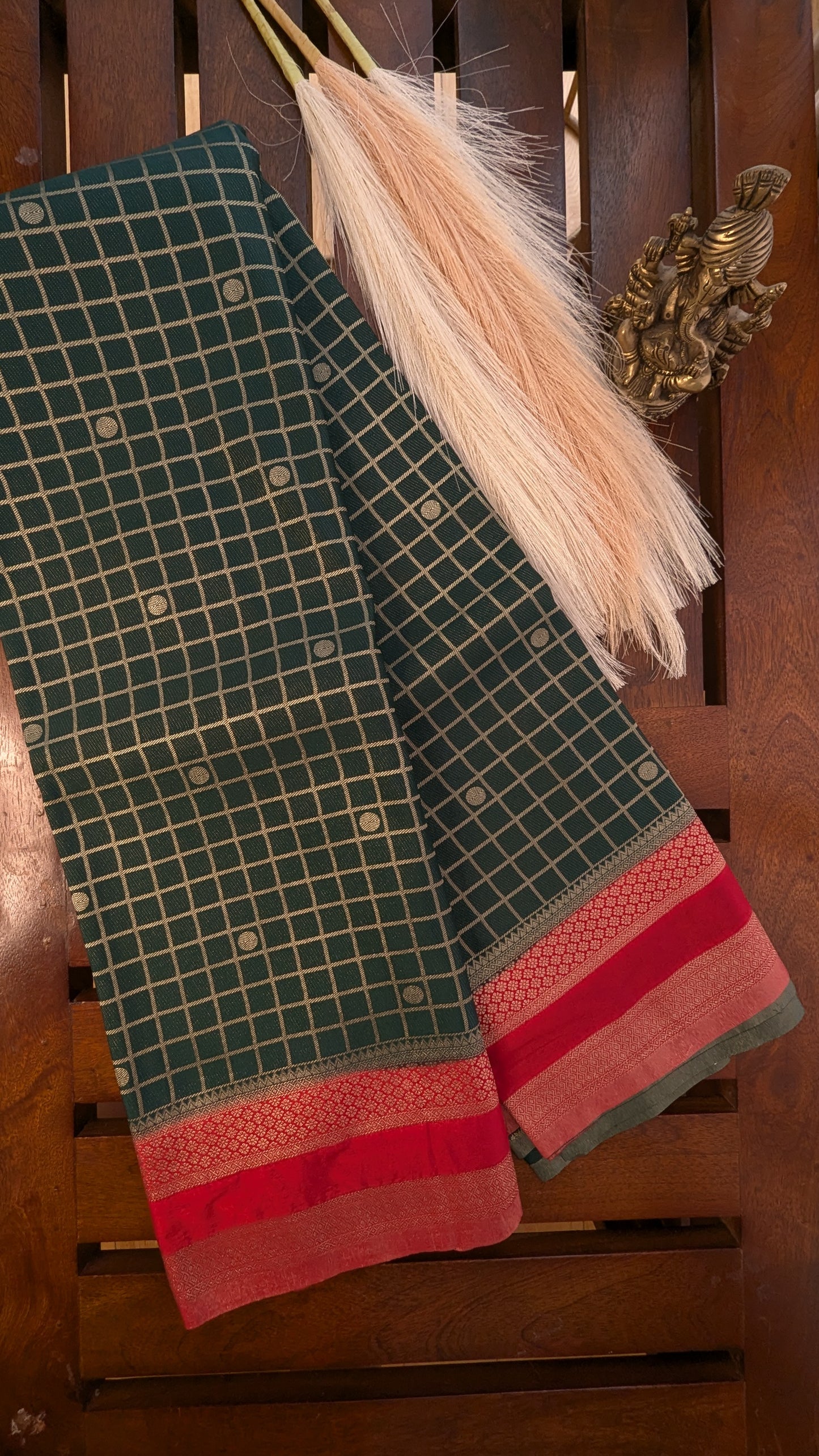 Bottle Green and Red Semi Mysore Silk Saree