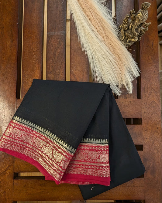 Black and Red Border Semi Mysore Silk Saree