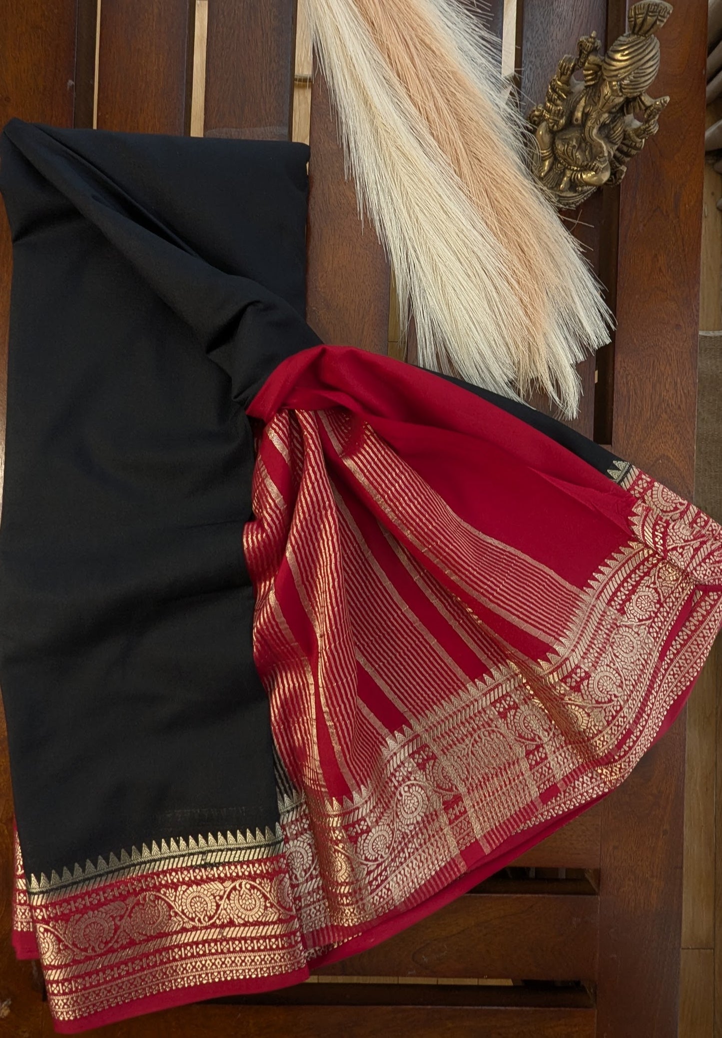 Black and Red Border Semi Mysore Silk Saree