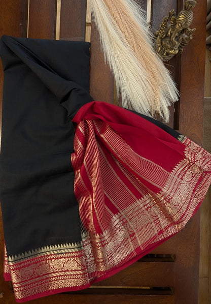 Black and Red Border Semi Mysore Silk Saree