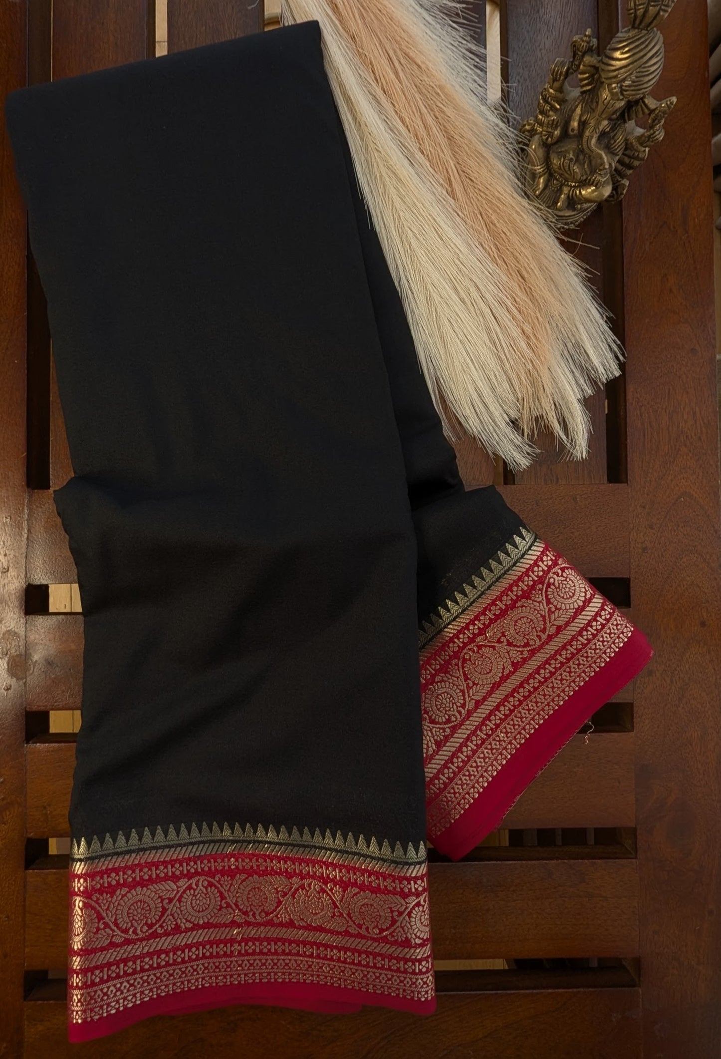 Black and Red Border Semi Mysore Silk Saree