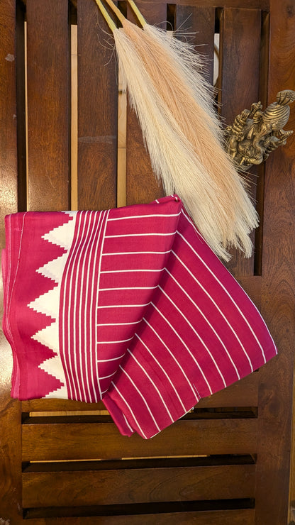 Pink and White Stripes Sateen Silk Saree