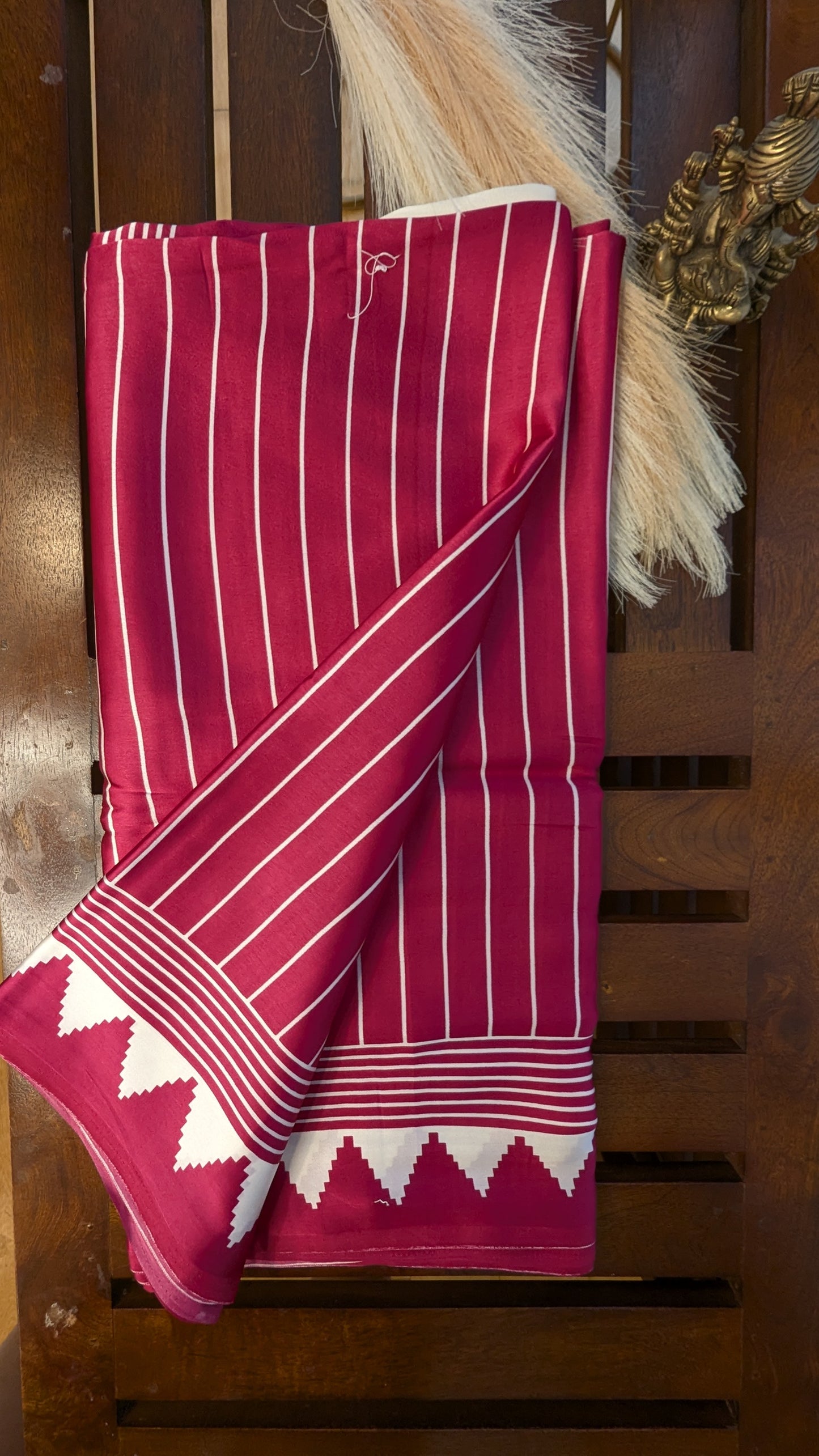 Pink and White Stripes Sateen Silk Saree