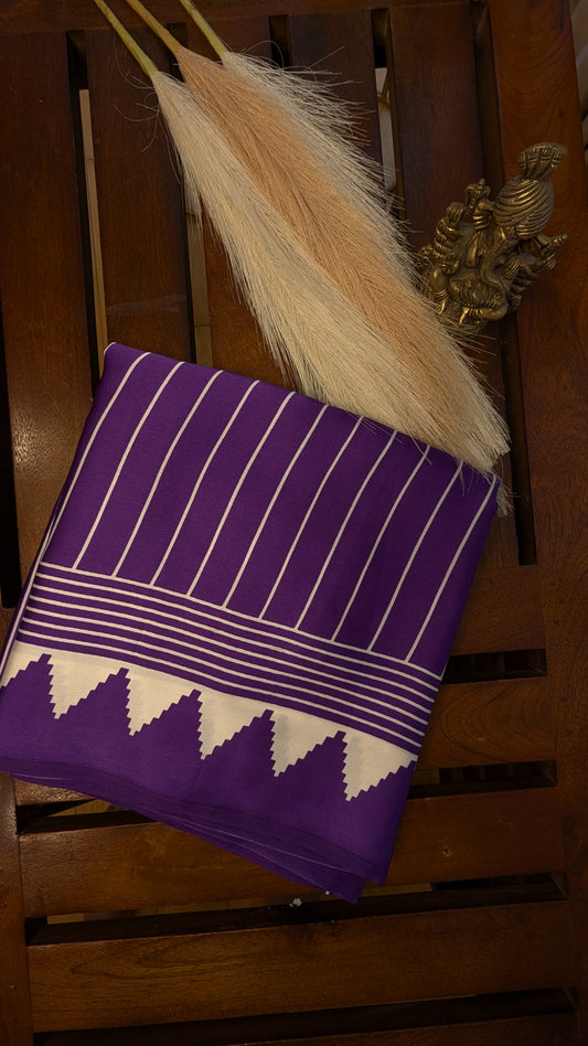 Purple and White Stripes Sateen Silk Saree