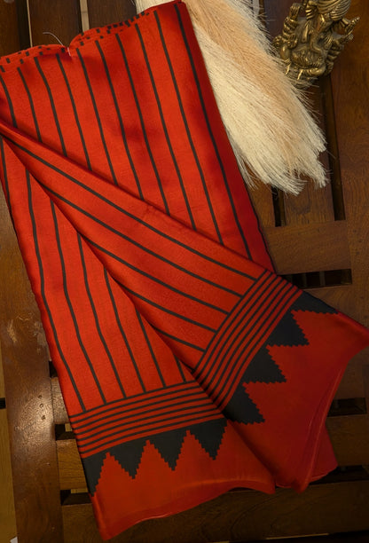 Red and Black Stripes Sateen Silk Saree