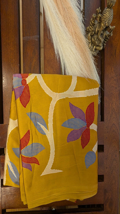Mustard Digital Print Sateen Silk Saree