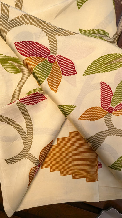 Cream Digital Print Sateen Silk Saree