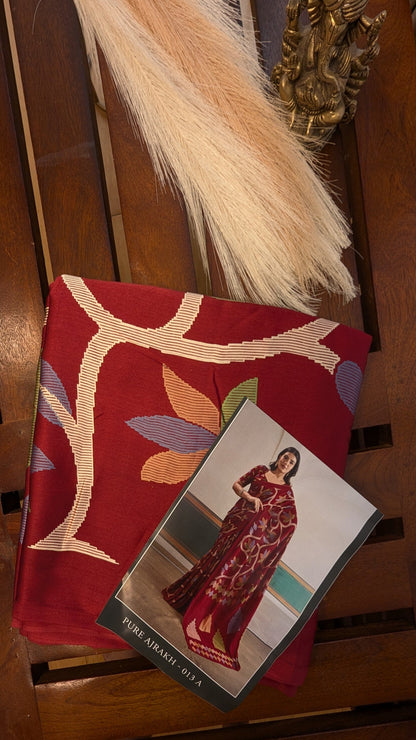 Maroon Digital Print Sateen Silk Saree