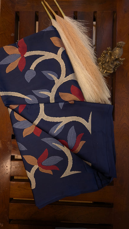 Navy Blue Digital Print Sateen Silk Saree