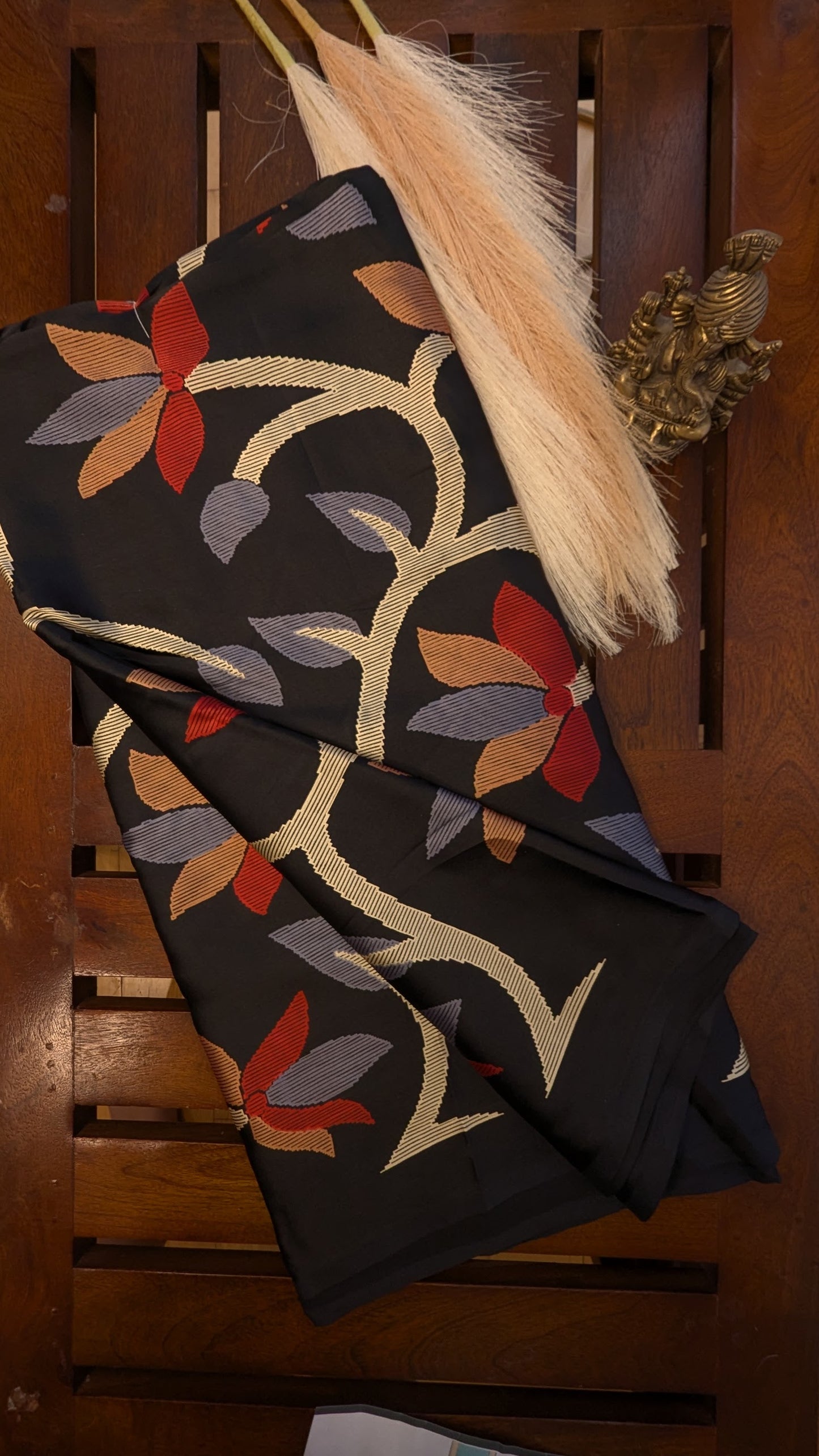 Black Digital Print Sateen Silk Saree