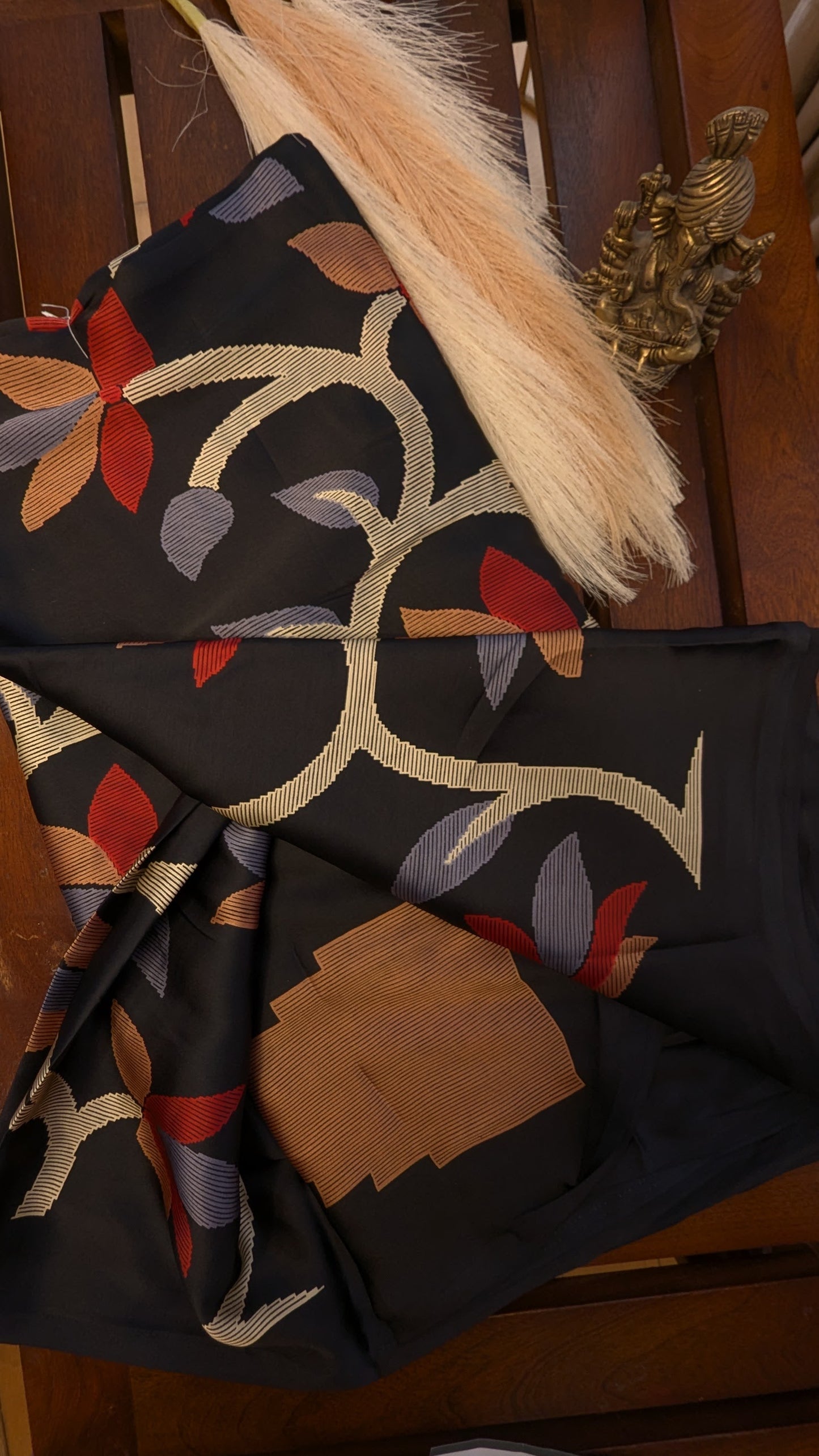 Black Digital Print Sateen Silk Saree