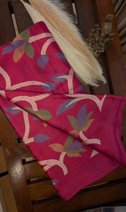 Pink Digital Print Sateen Silk Saree