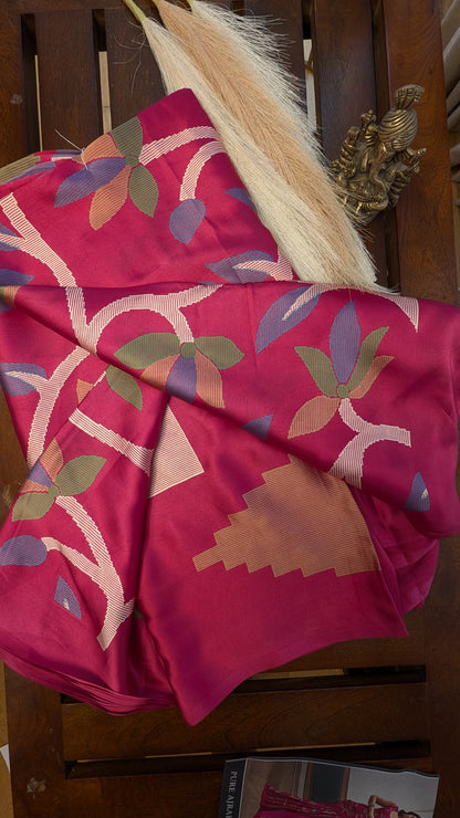 Pink Digital Print Sateen Silk Saree