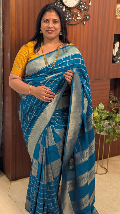 Blue Checks Crepe Silk