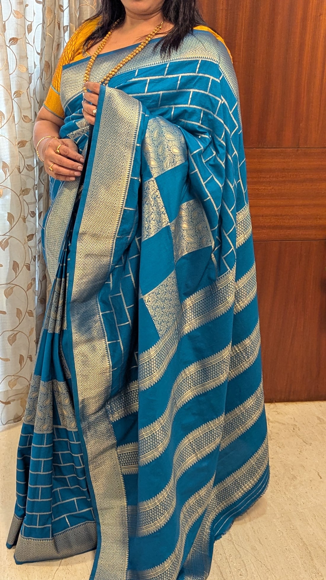 Blue Checks Crepe Silk