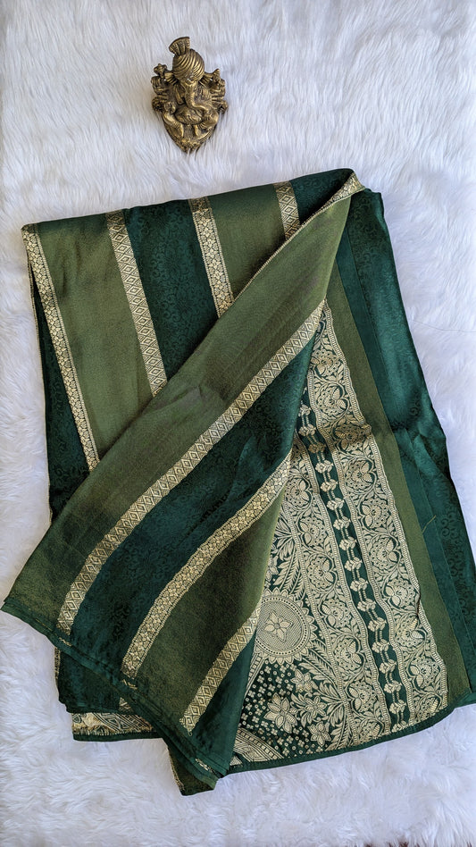 Green Tissue with Zari Lines