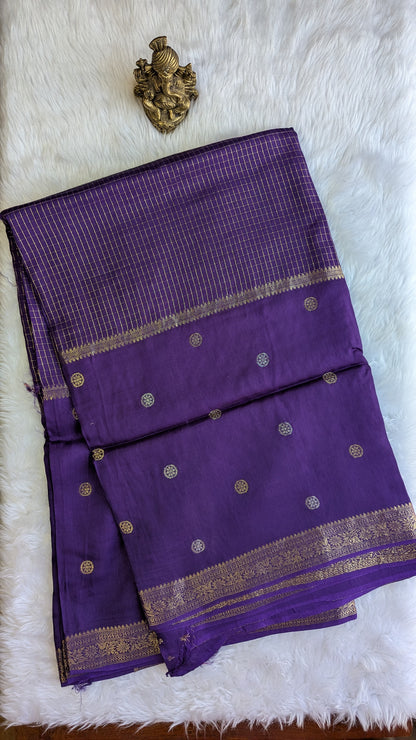 Purple Crepe Silk Saree Center border Zari Checks