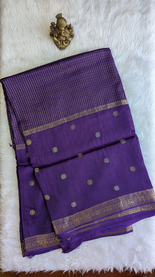 Purple Crepe Silk Saree Center border Zari Checks