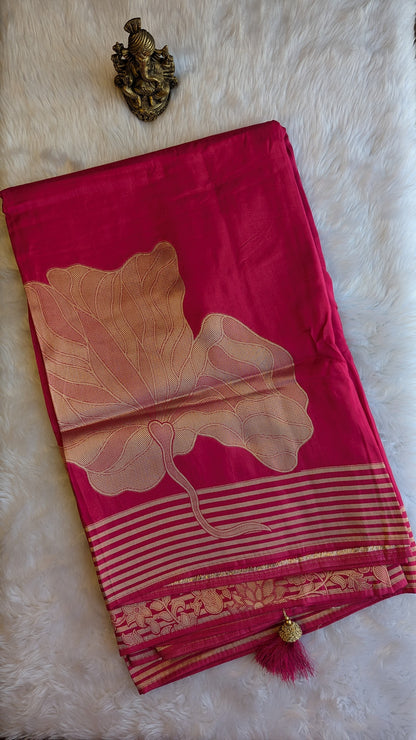 Pink Crepe Silk with Big Zari Flower Motifs
