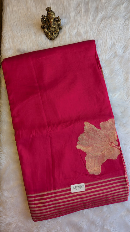 Pink Crepe Silk with Big Zari Flower Motifs