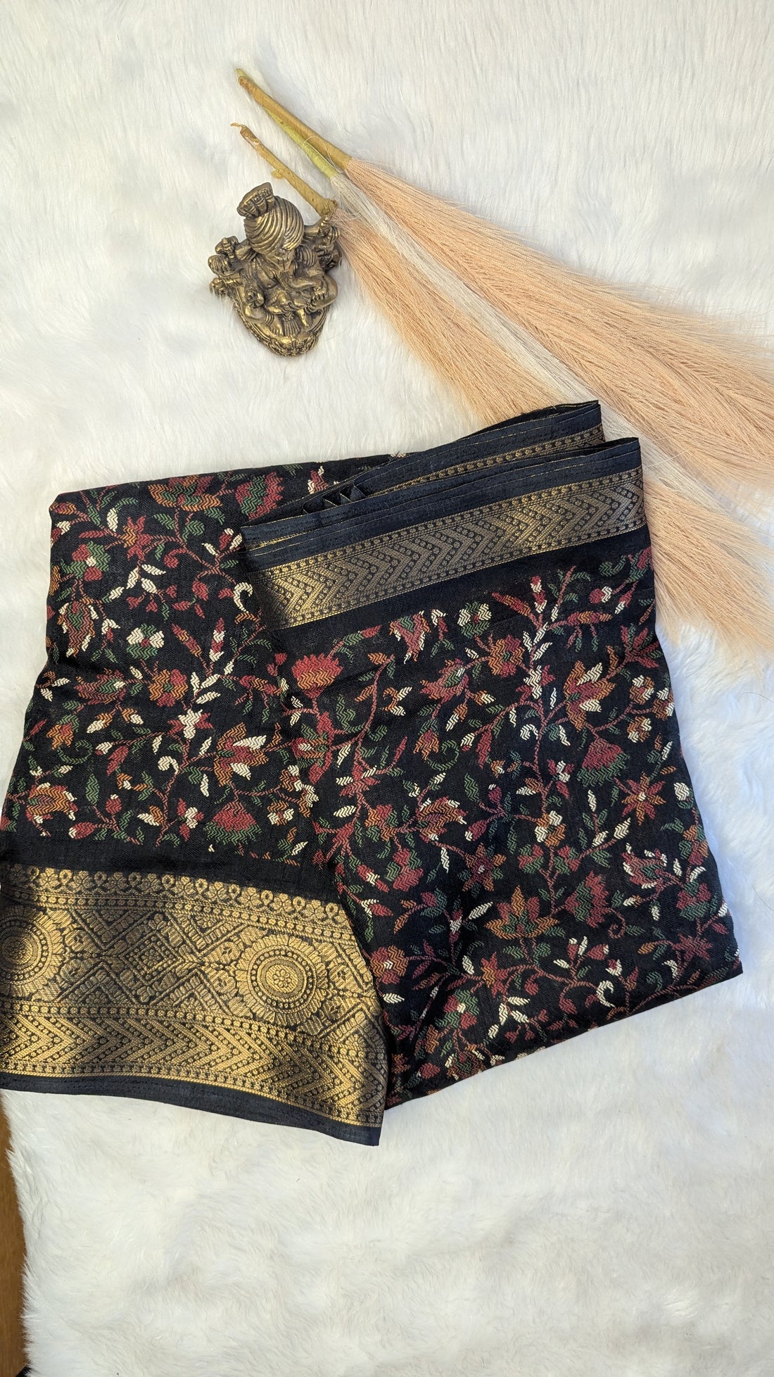 Soft Pashmina Print with Golden Border - Black