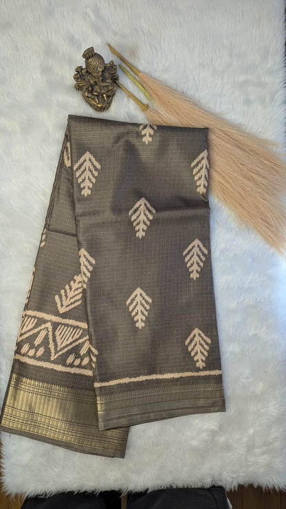 Soft Silk with Gold Border - Grey