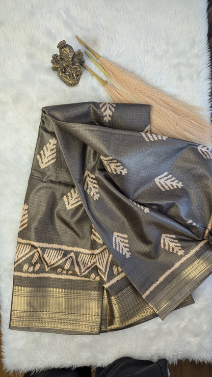 Soft Silk with Gold Border - Grey