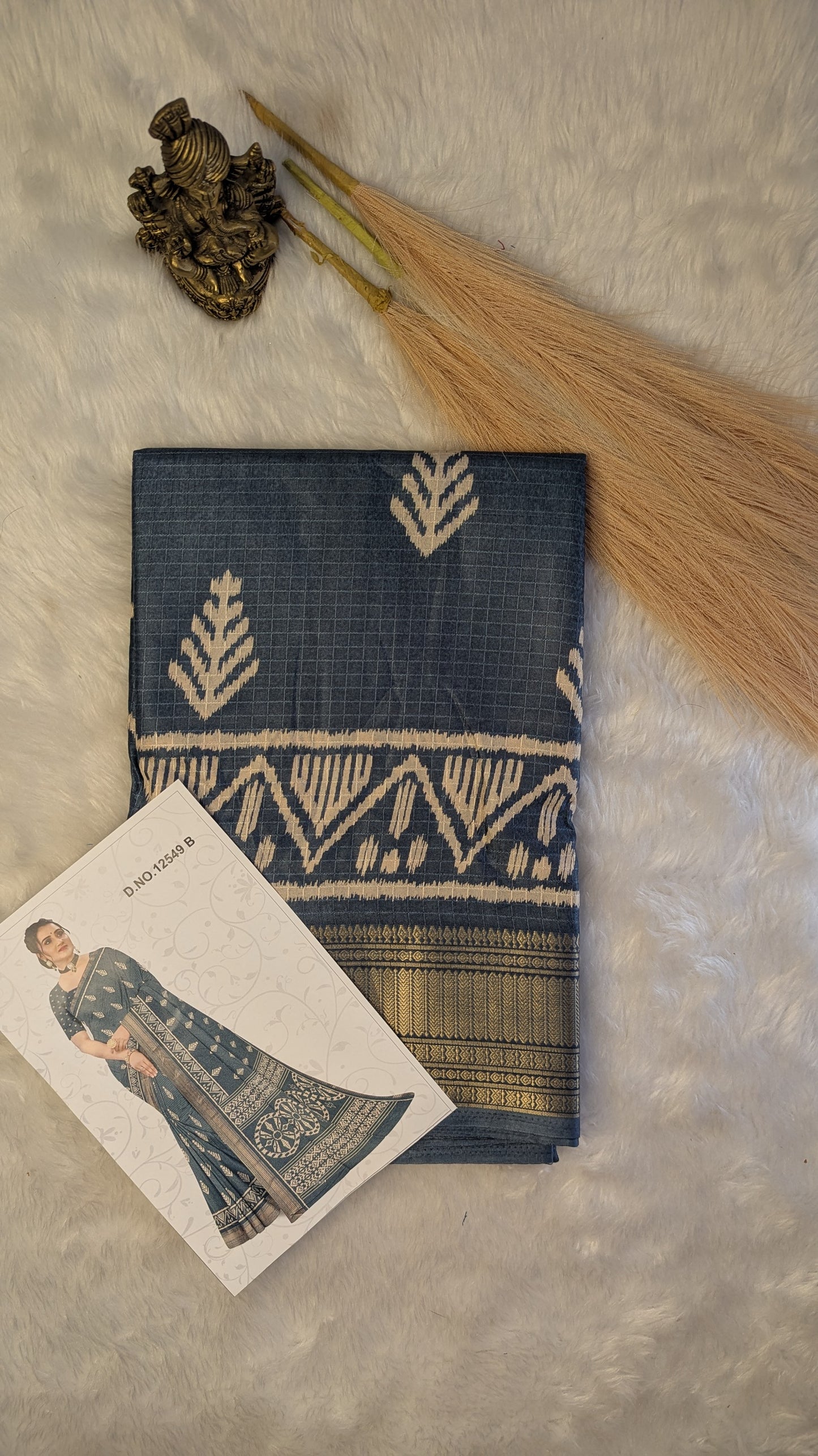 Soft Silk with Gold Border - Blue