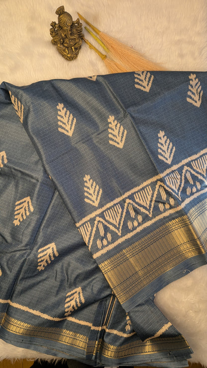 Soft Silk with Gold Border - Blue
