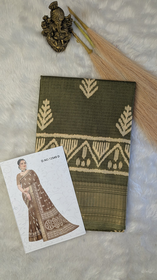 Soft Silk with Gold Border - Olive Green