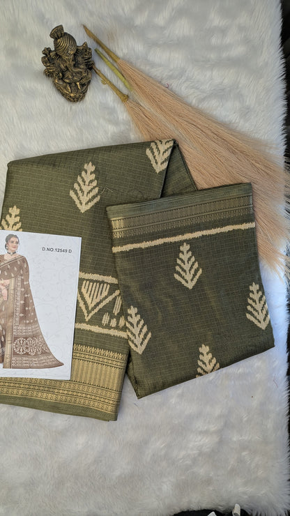 Soft Silk with Gold Border - Olive Green