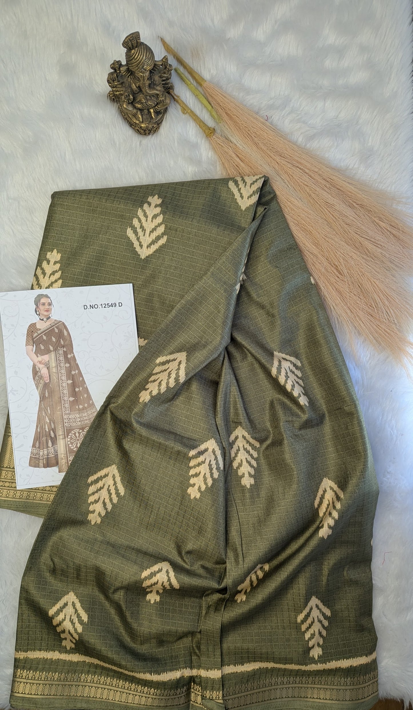 Soft Silk with Gold Border - Olive Green