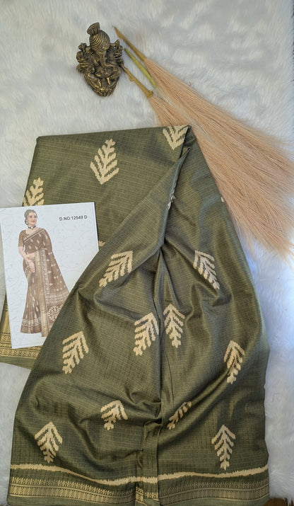 Soft Silk with Gold Border - Olive Green