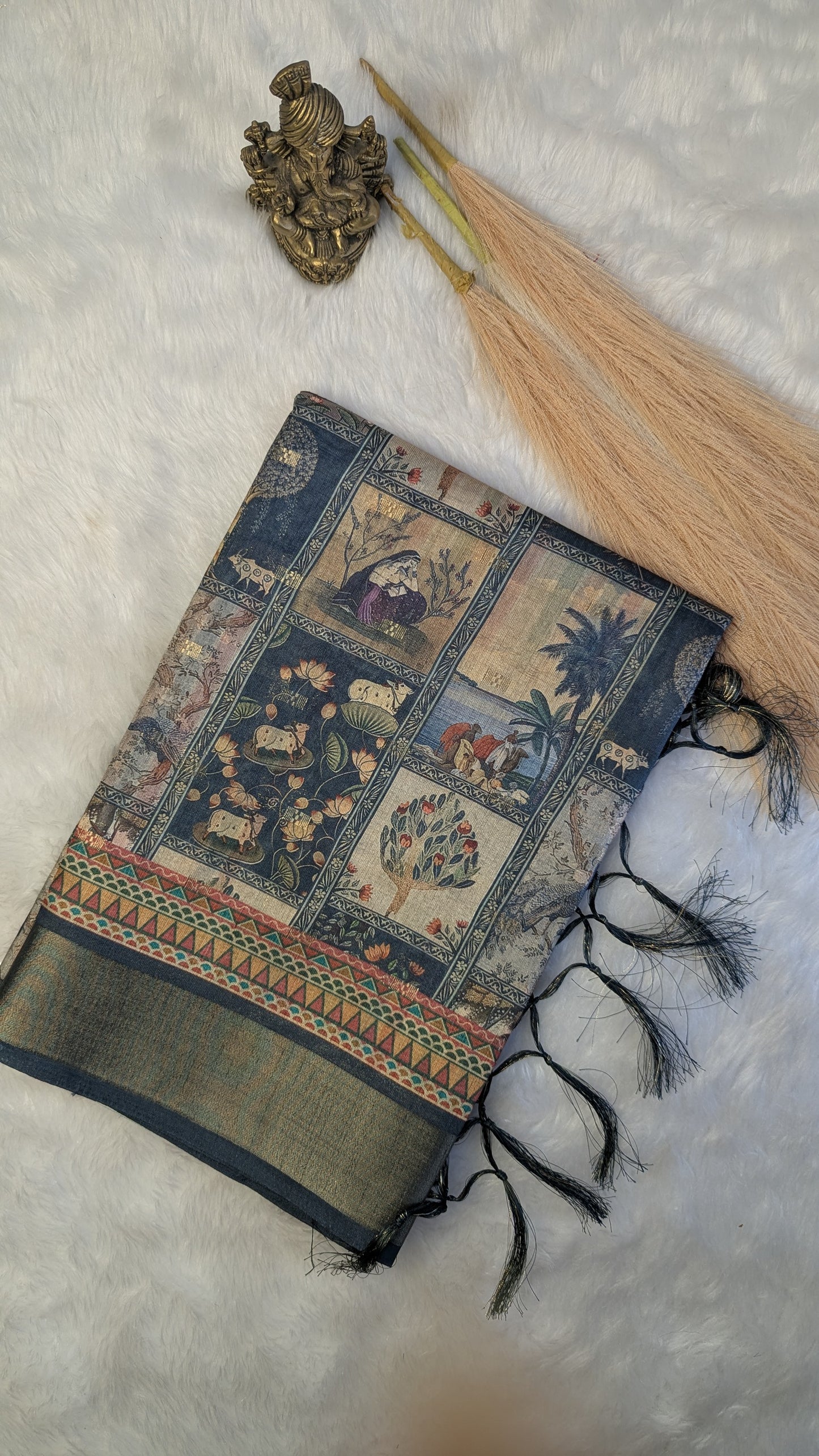 Art Silk Tapestry Saree - Peacock Blue