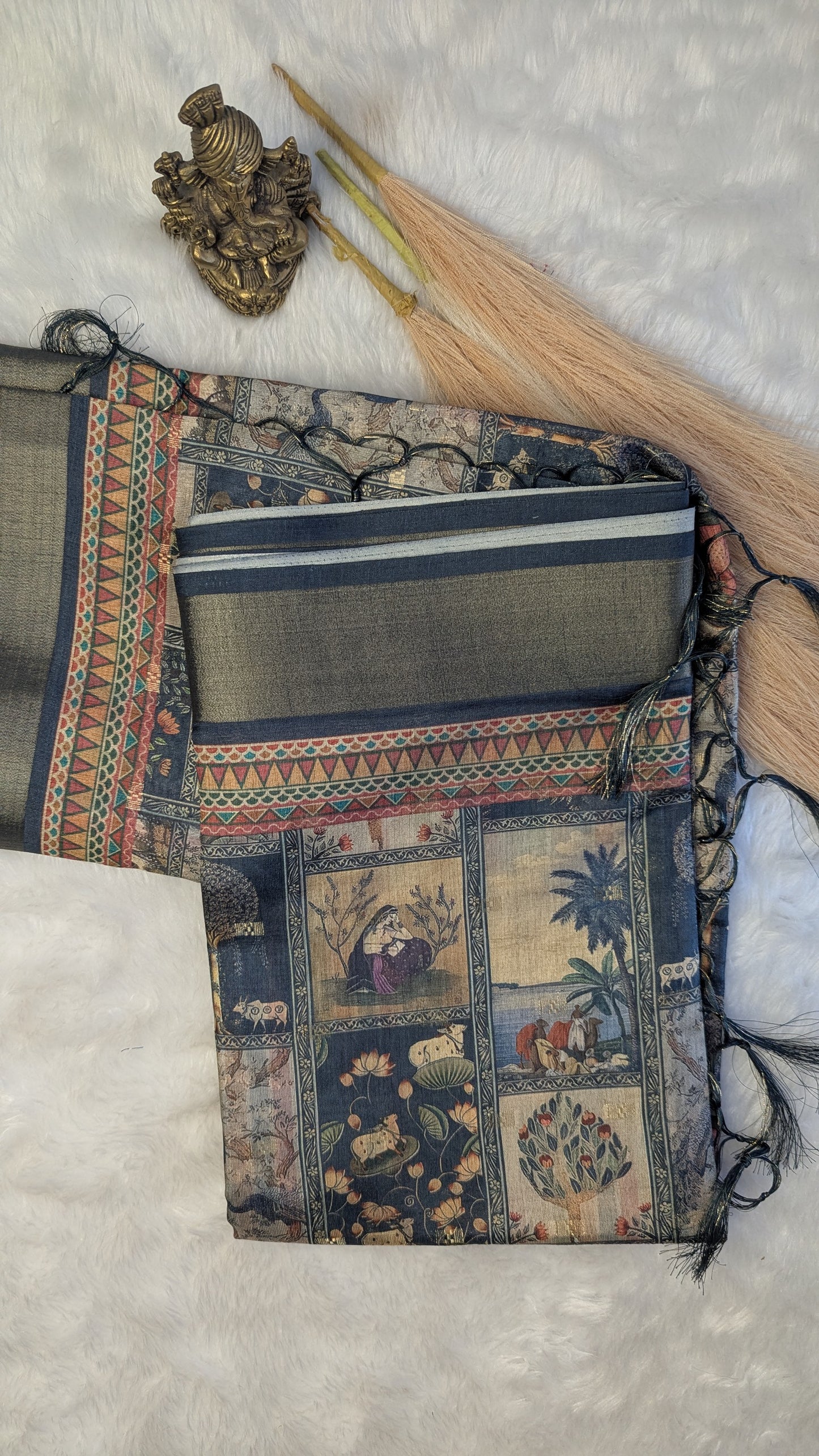 Art Silk Tapestry Saree - Peacock Blue